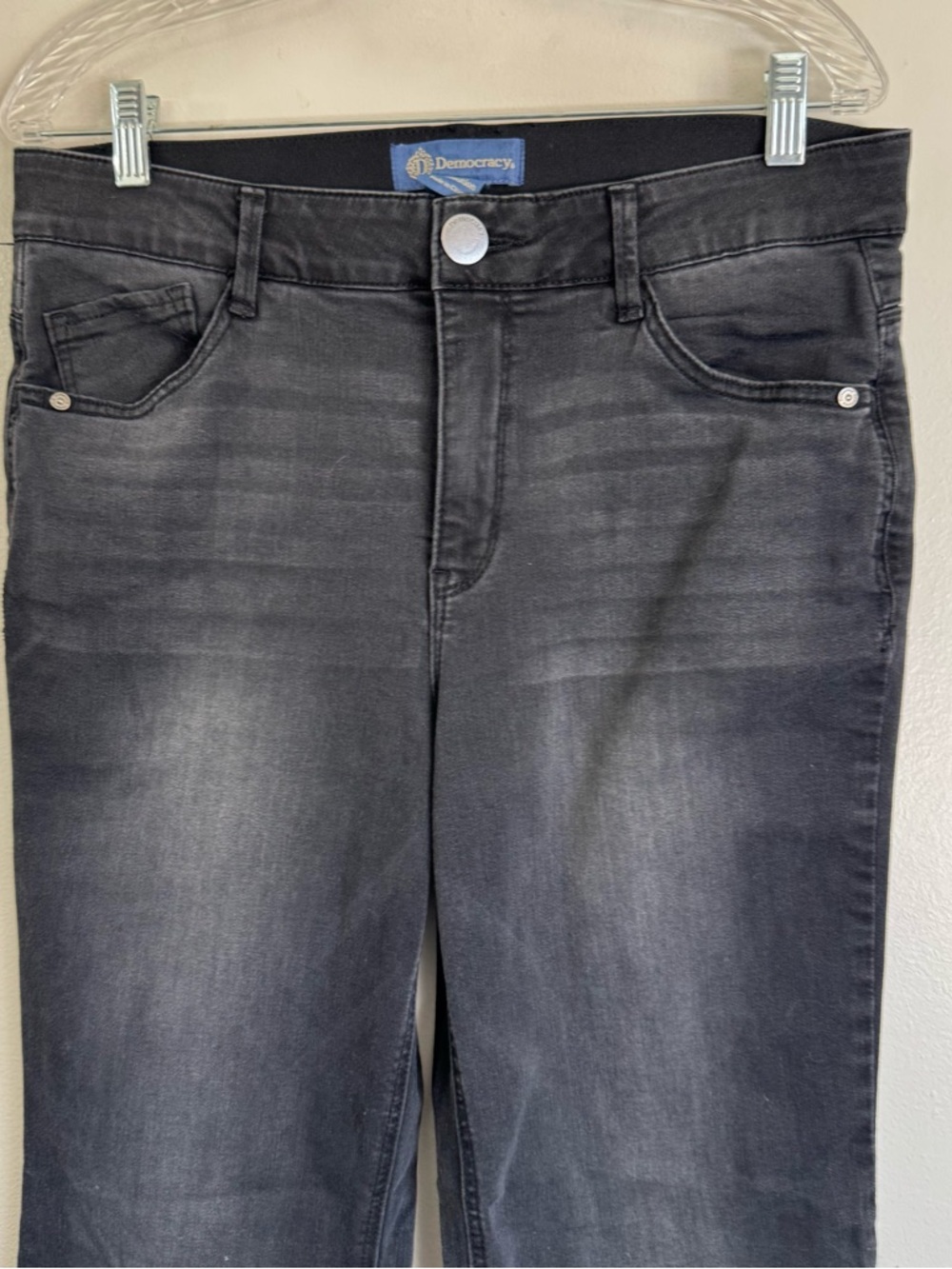 Democracy AB Solution Stretch Wide Leg Bootcut Faded Black Denim Jeans Size 12 - Picture 3 of 11